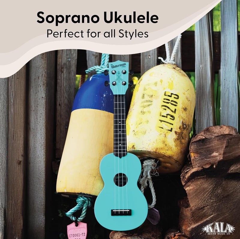 Kala Recycled Soprano Waterman Ukulele Durable, Travel-Ready Instrument - Glow-in-the-Dark Aqua Mist - Image 1